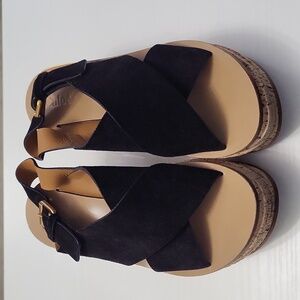 Chloe Suede/Cork Platform Sandals Black Size 37